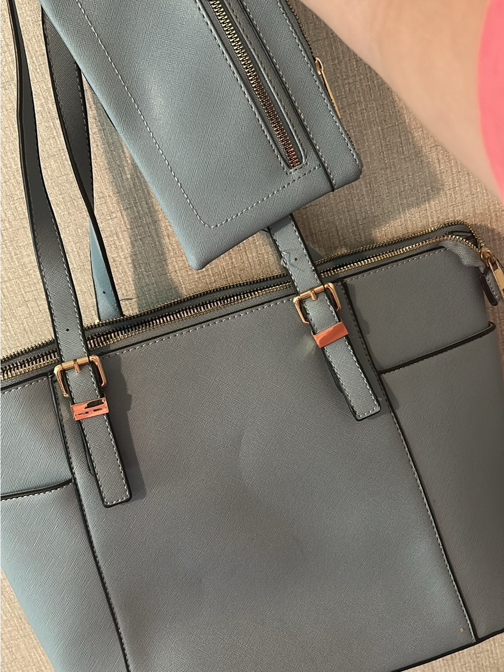 Sleek Slate Tote Bag with Wristlet - Women's Everyday Shoulder Bag